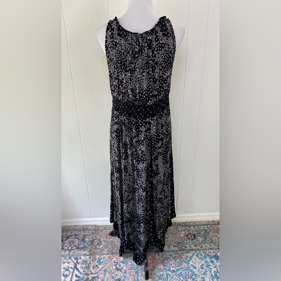 Bila Maxi Dress Sz XL Black Handkerchief Hem Floral Gauze Boho 90s Style Flowy - Picture 8 of 16